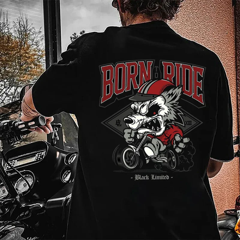 BORN TO RIDE Wolf Print Men's T-shirt