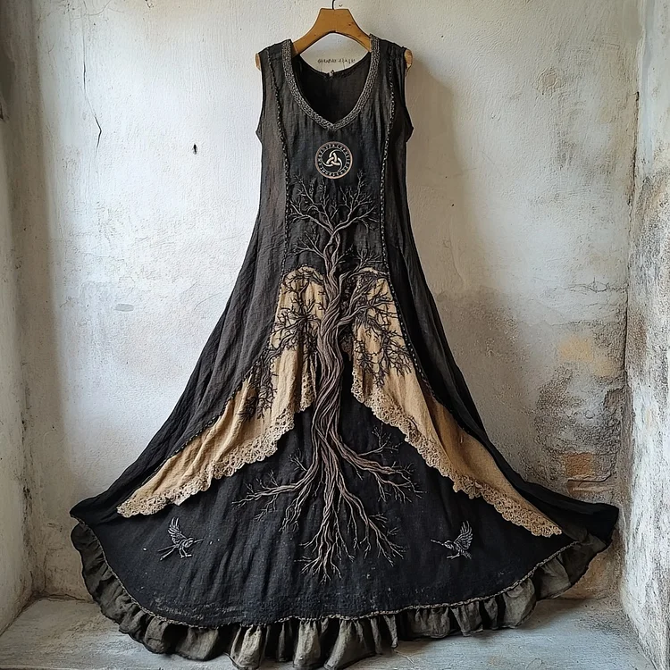 Tribal Life Of Tree Runes Embroidery Lace Art Tank Dress