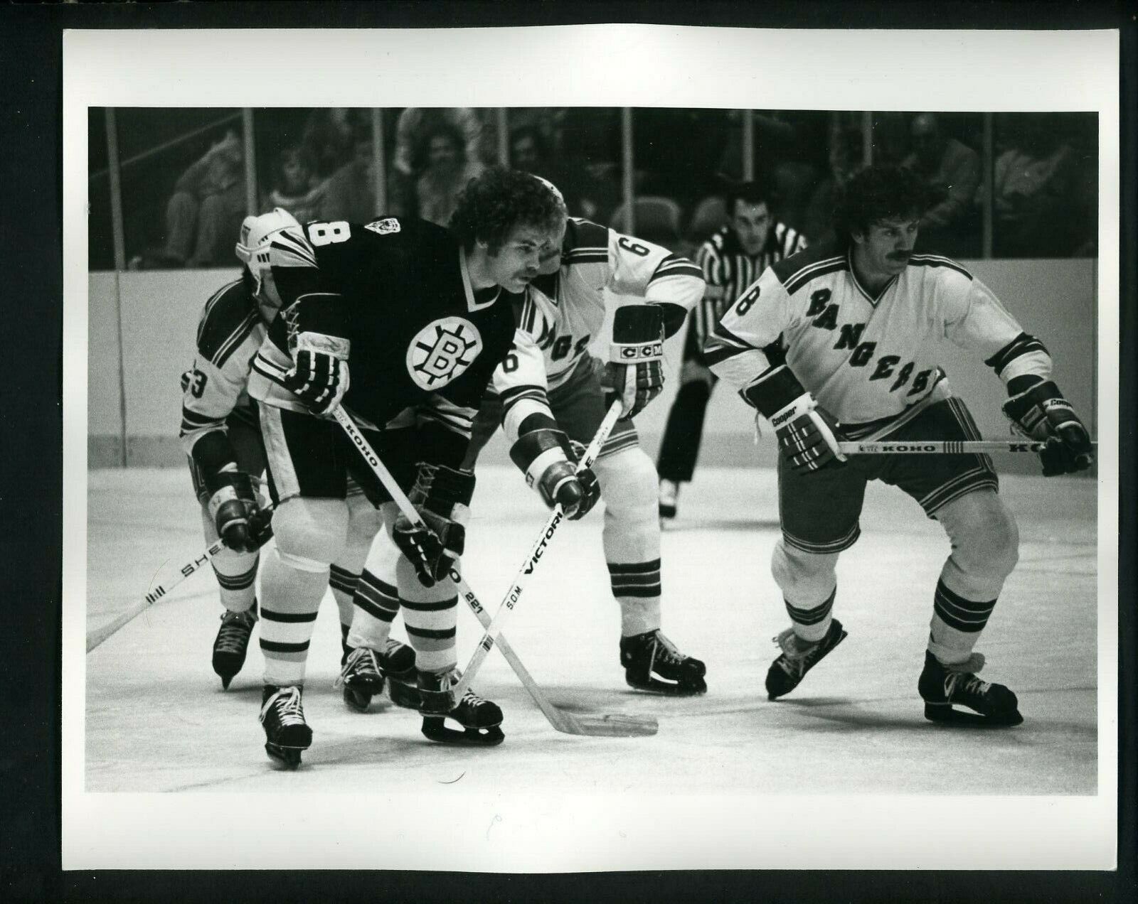 John Wensink & Steve Vickers 1970's Press Original Photo Poster painting Boston Bruins Rangers