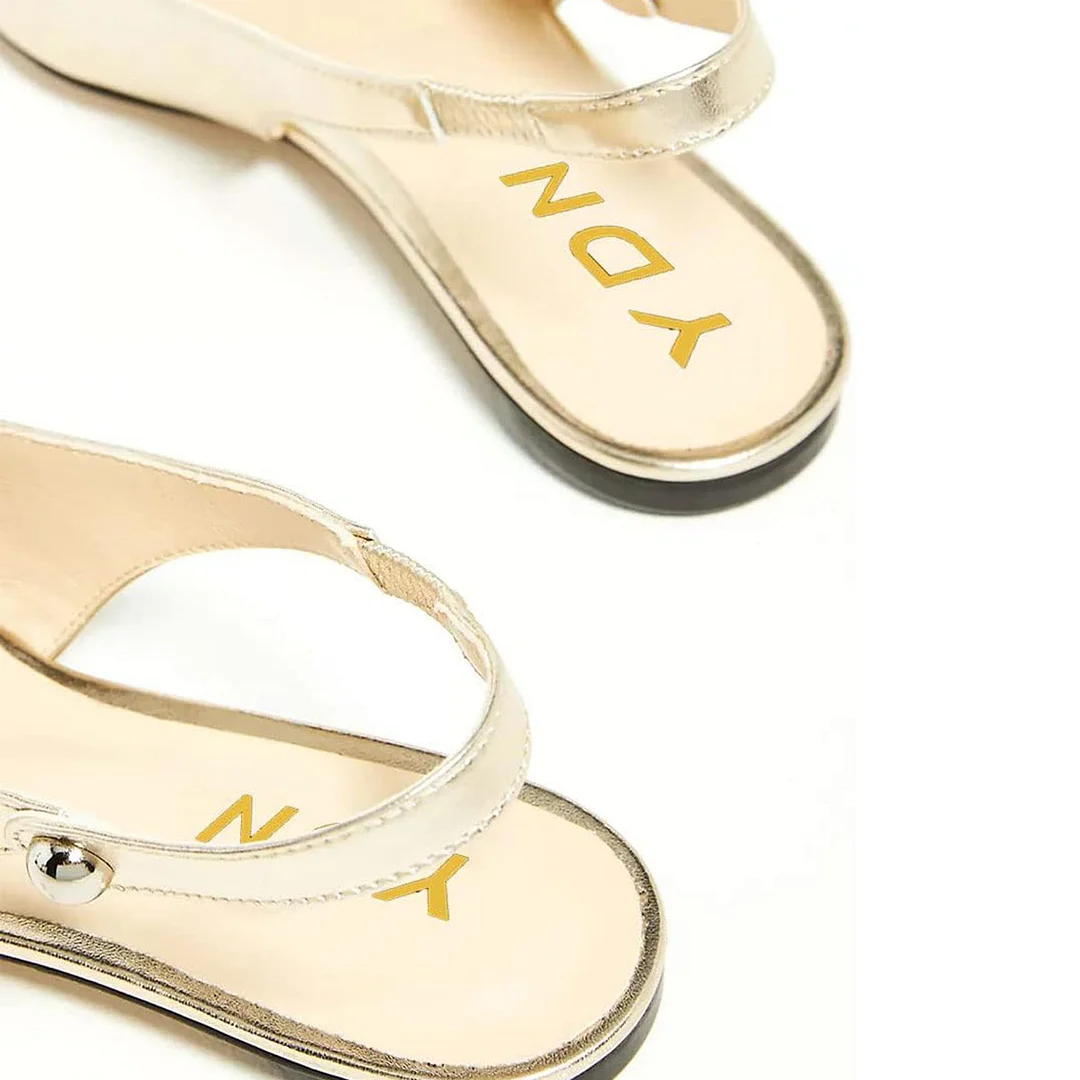 Vegan Leather Pointed Toe Buckle Fastening Slingback Flat Gold Pumps