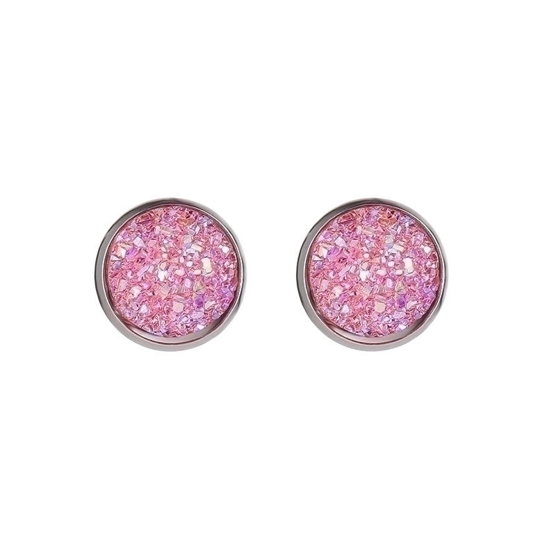Minimalist Round Stainless Steel Artificial Gemstones Silver Plated Earrings Ear Studs