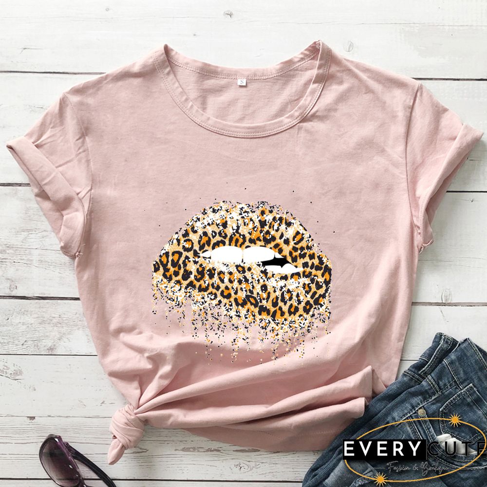 Funny Leopard Lips Dripping T-shirt TrendyPersonalityShirtsWomenFashionCasualPureCottonVintageShirt 90sAesthetic Tee