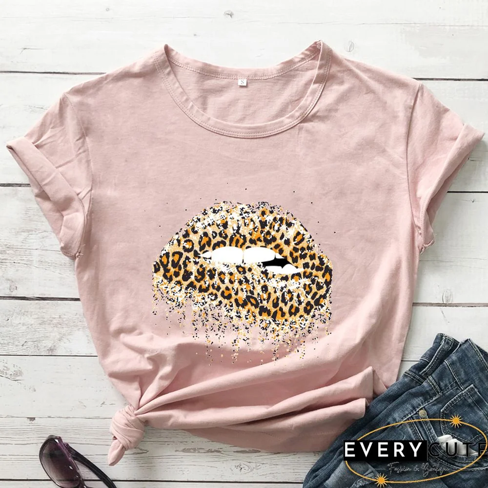 Funny Leopard Lips Dripping T-shirt TrendyPersonalityShirtsWomenFashionCasualPureCottonVintageShirt 90sAesthetic Tee