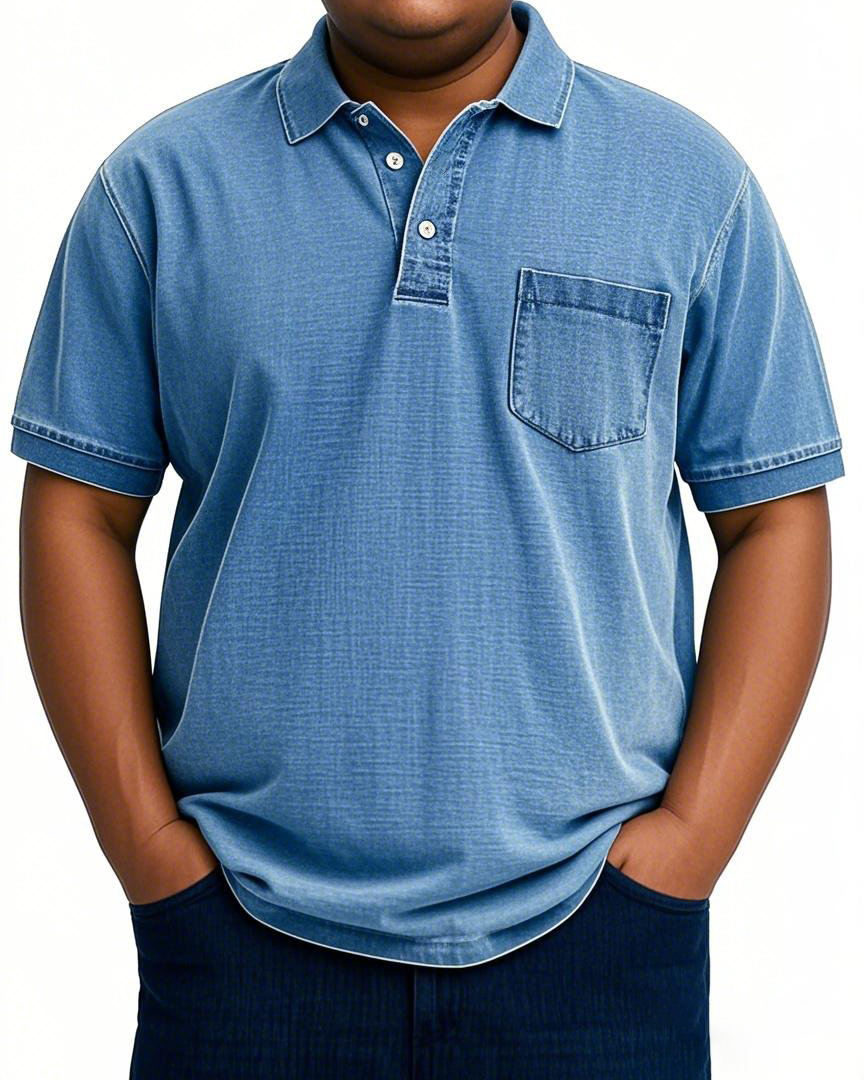 Men's Plus Size Washed Denim Pockets Short Sleeve T-Shirt