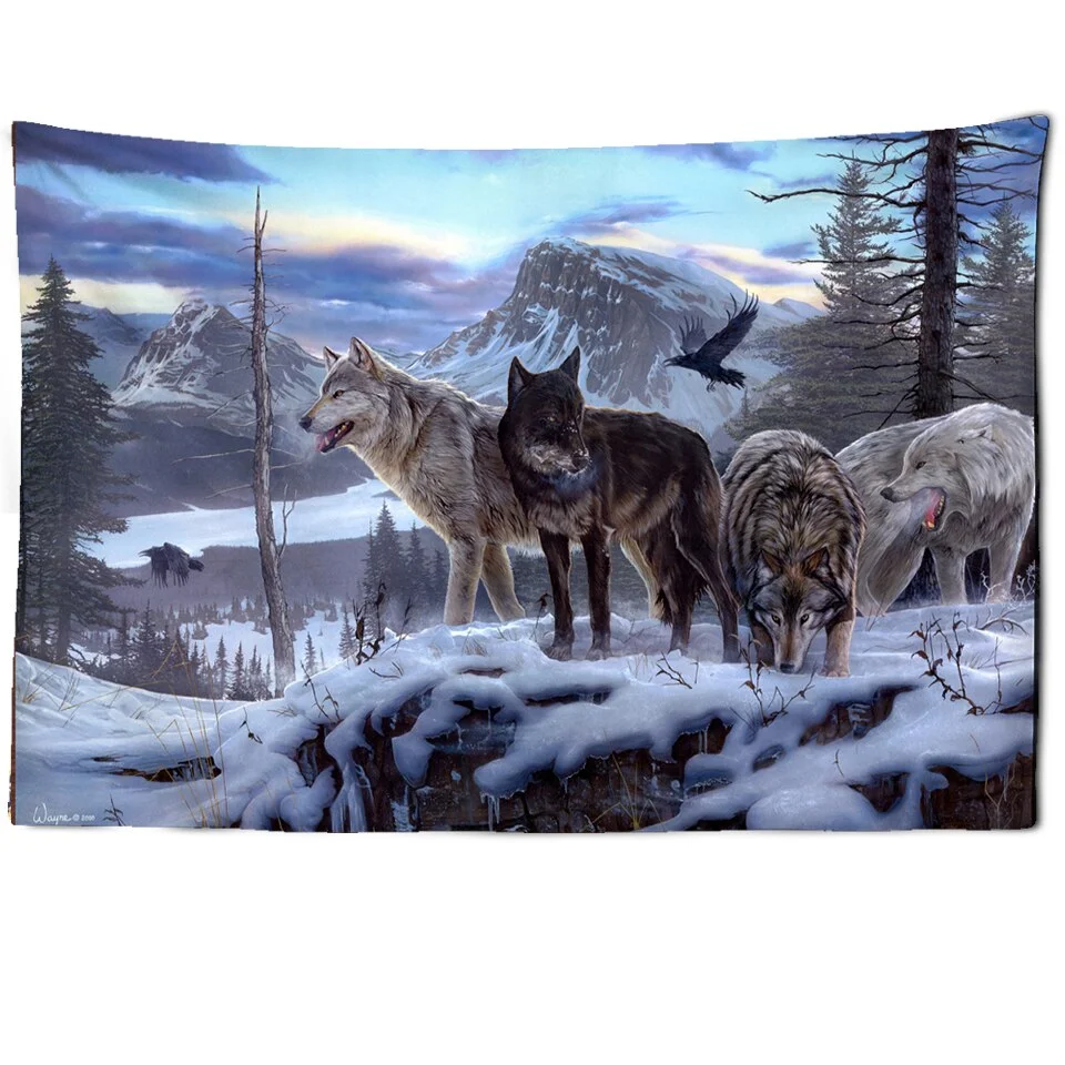 Animals Wolf Tapestry Background Psychedelic Wall Hanging Tribal Animal Sheets Wolf Tapestry Home Decor Beach Mat