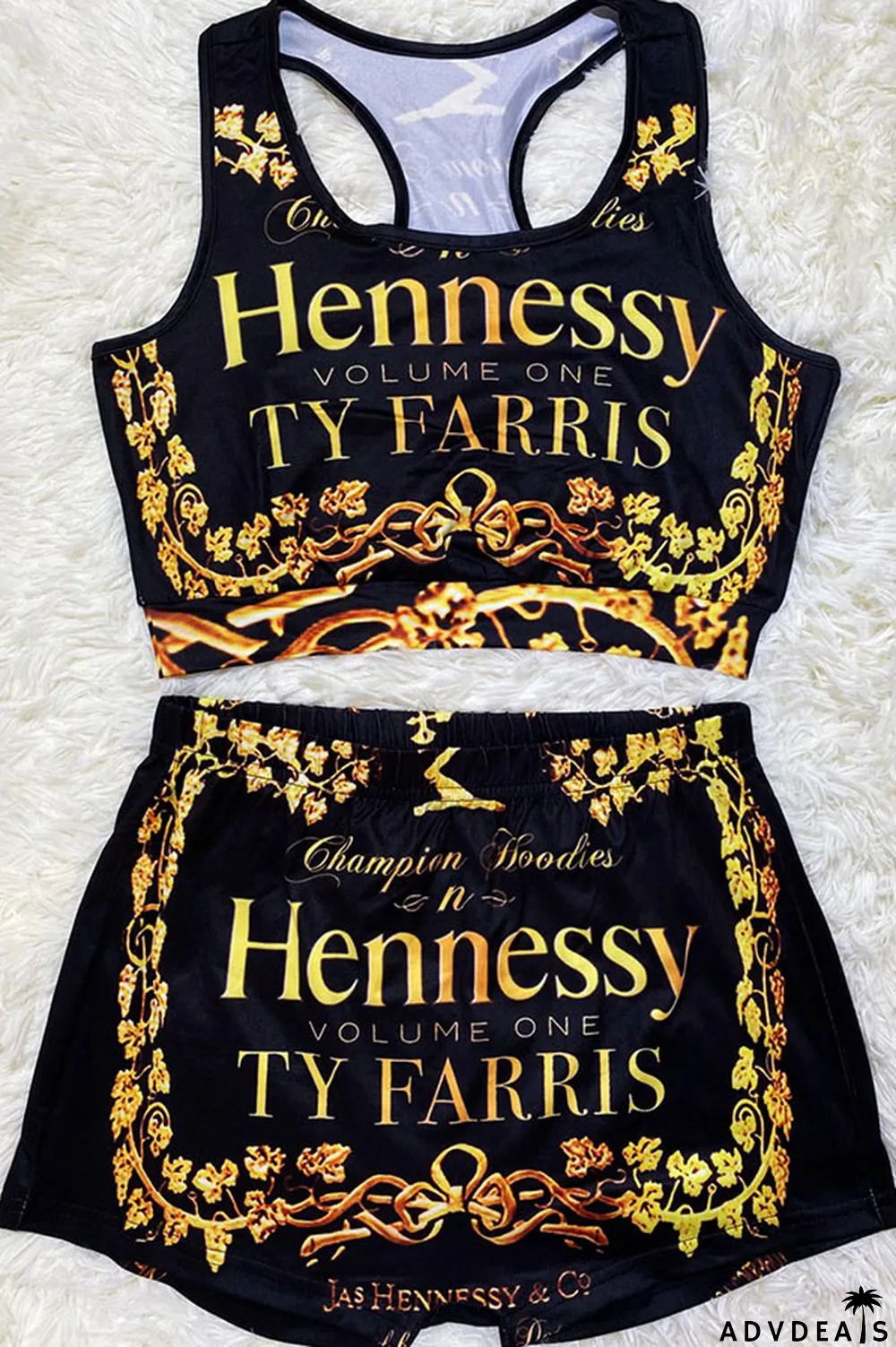 Gold Sexy Europe and America Print Solid Straight Sleeveless Two Pieces