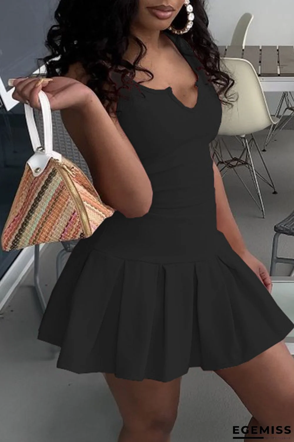 Black Sexy Casual Solid Vests V Neck Sleeveless Two Pieces | EGEMISS