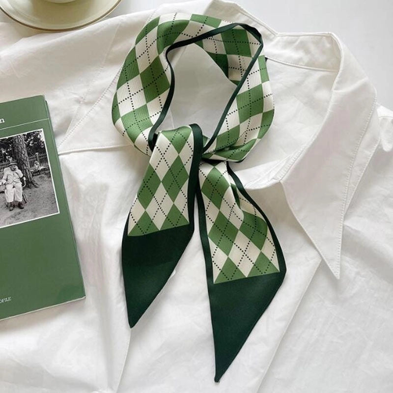 Women’s Sweet Letter Plaid Flower Silk Scarf Printing Hair Band