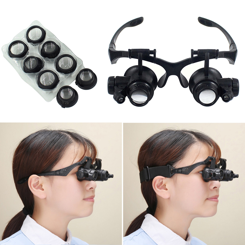 Likron Watches Professional Headband Magnifier Loupe Glasses with LED Light Interchangeable 10X