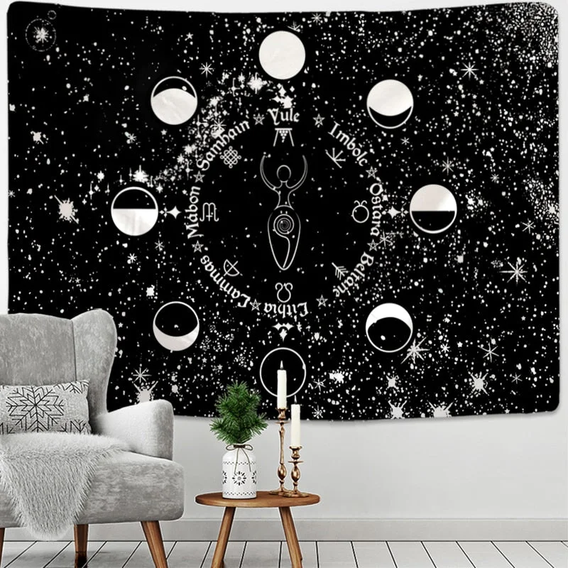 Moon Phase Moth Tapestry Wall Hanging Bohemian Style Witchcraft Psychedelic Dark Universe Living Room Home Decor