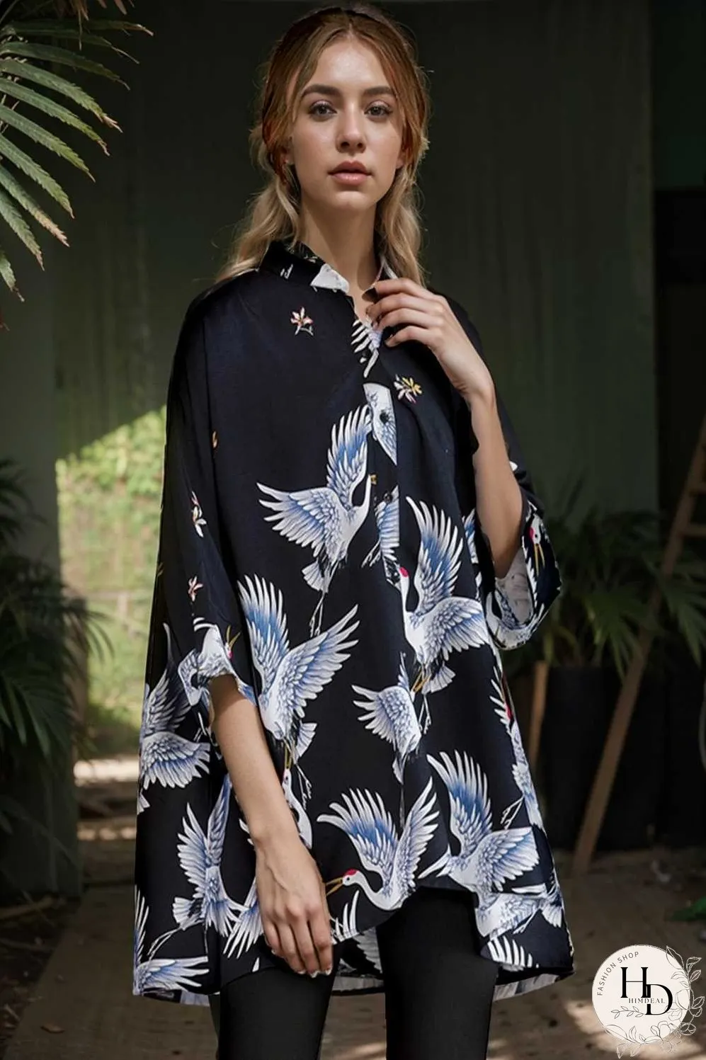 size curve blouses crane print loose oversized blouse
