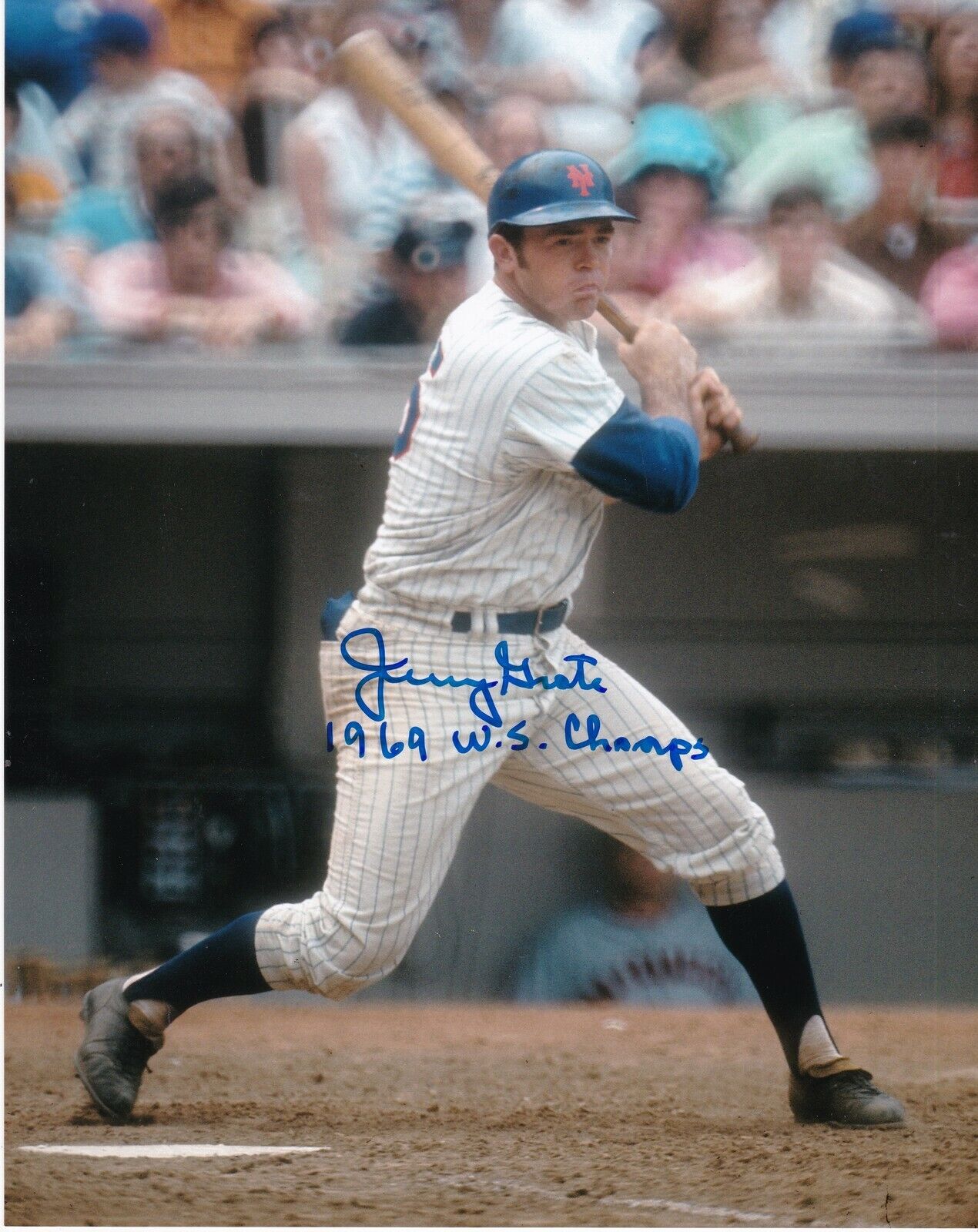 JERRY GROTE NEW YORK METS 1969 WS CHAMPS ACTION SIGNED 8x10