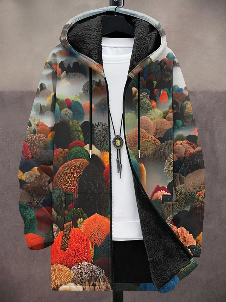 Herren landschaft Abstrakter Kunstdruck mit Kapuze Fleece schwerer Mantel
