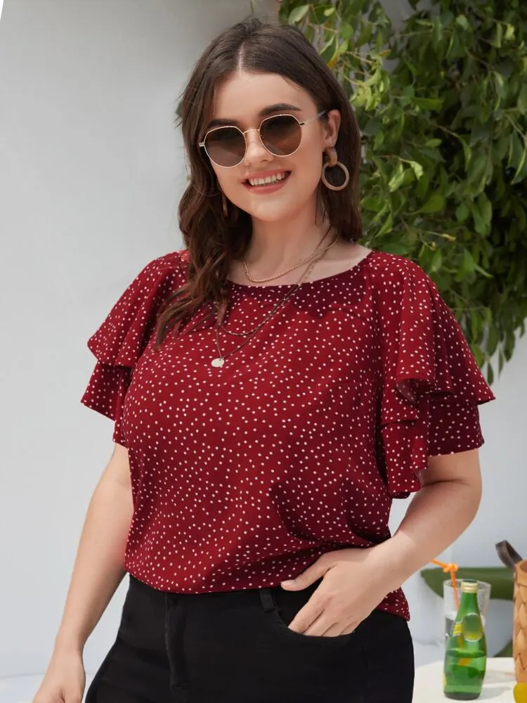 Plus Polka Dot Butterfly Sleeve Blouse
