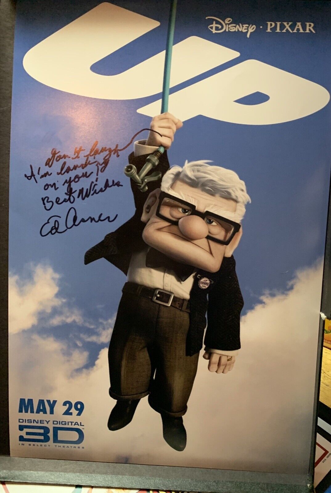 Ed Asner Signed Up Pixar 12x18 Mini Poster Pic Auto