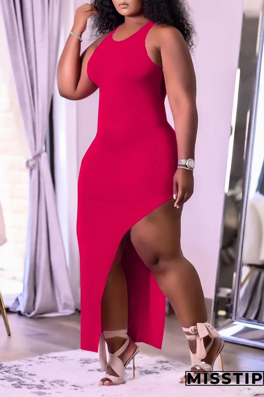 Light Blue Casual Solid Backless O Neck Irregular Dress Dresses