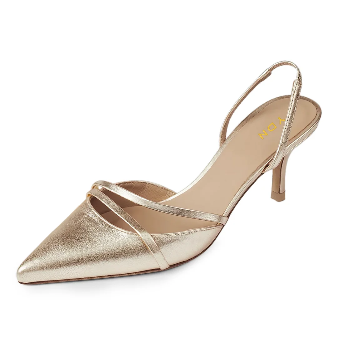 Dull Gold Women's Vegan Leather Distressed Pointed Slingback Pumps