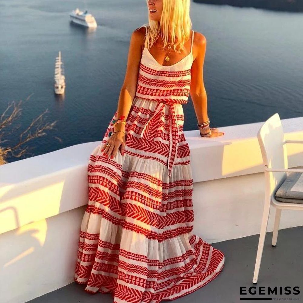 Beach Printed Spaghetti-Neck Maxi Dress | EGEMISS