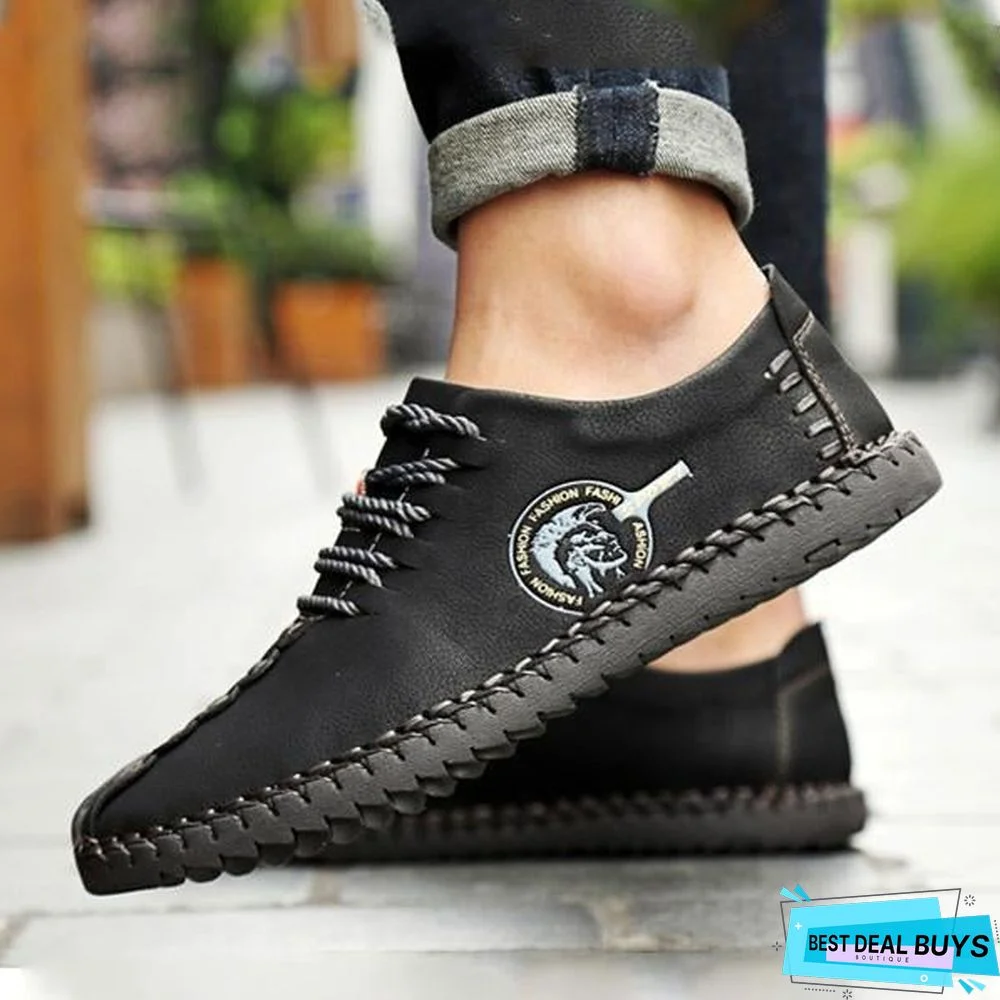 Men's Comfortable Casual Loafers Shoes Split Leather Flats Moccasins Shoes