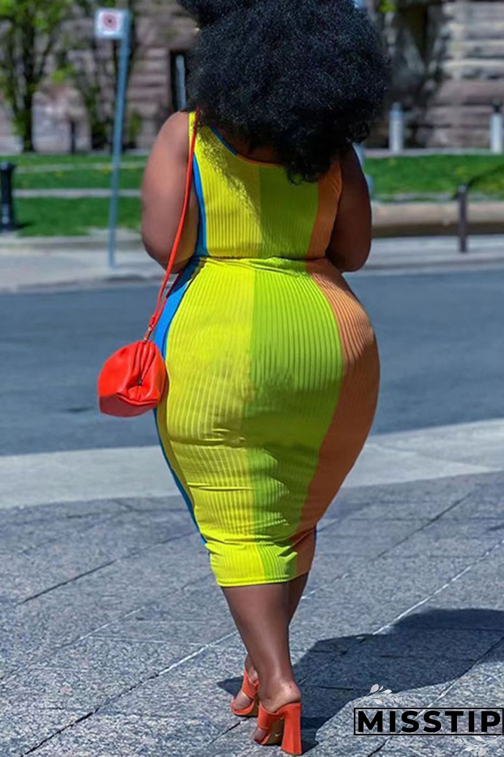 Fluorescent Green Casual Print Patchwork U Neck Plus Size Two Pieces