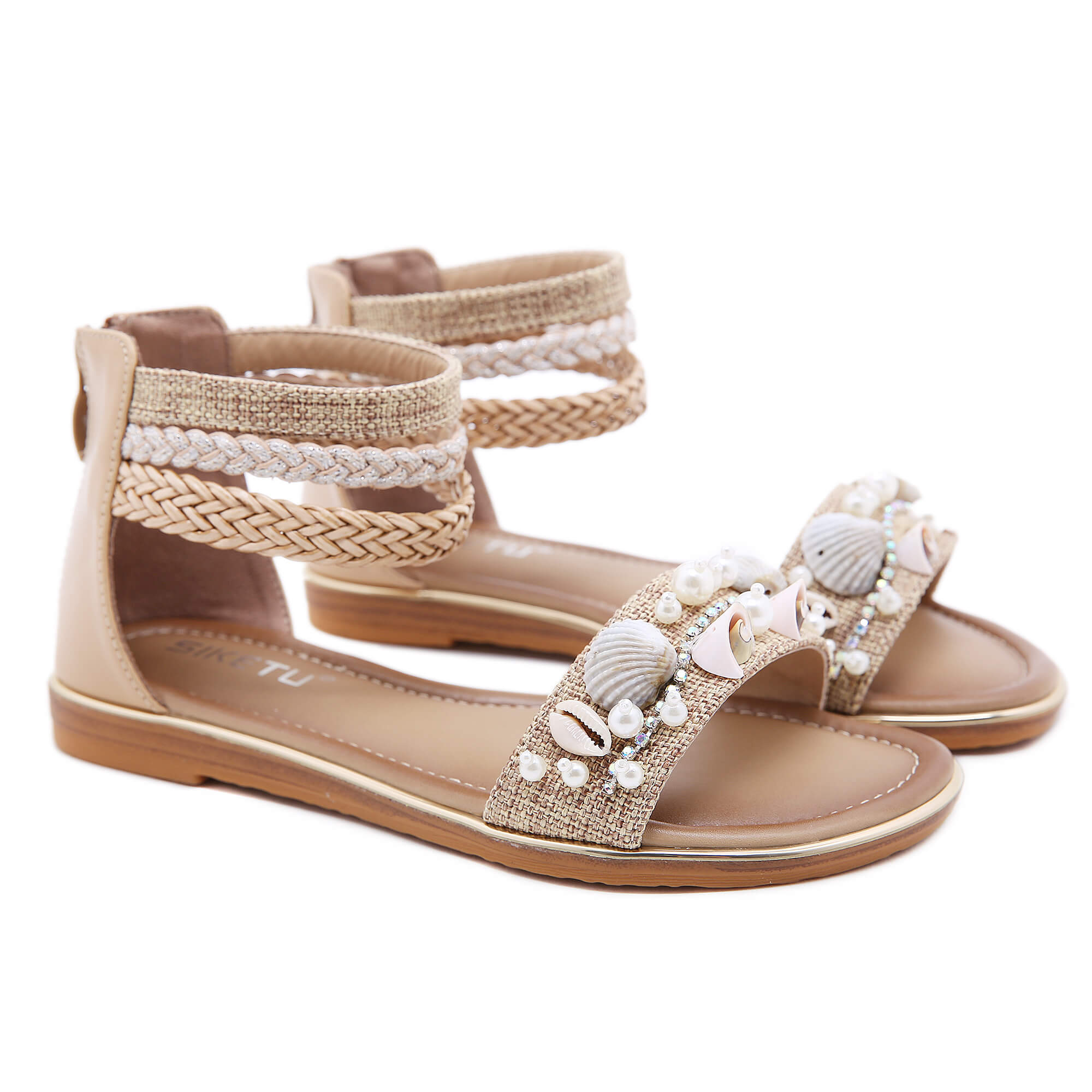 Shell & Conch Braided Ankle-Strap Sandal