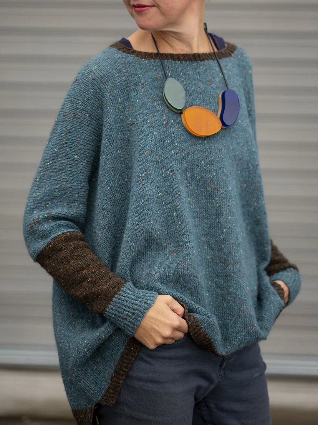 Casual Knitted Plain Round Neck Vintage Sweater | EGEMISS