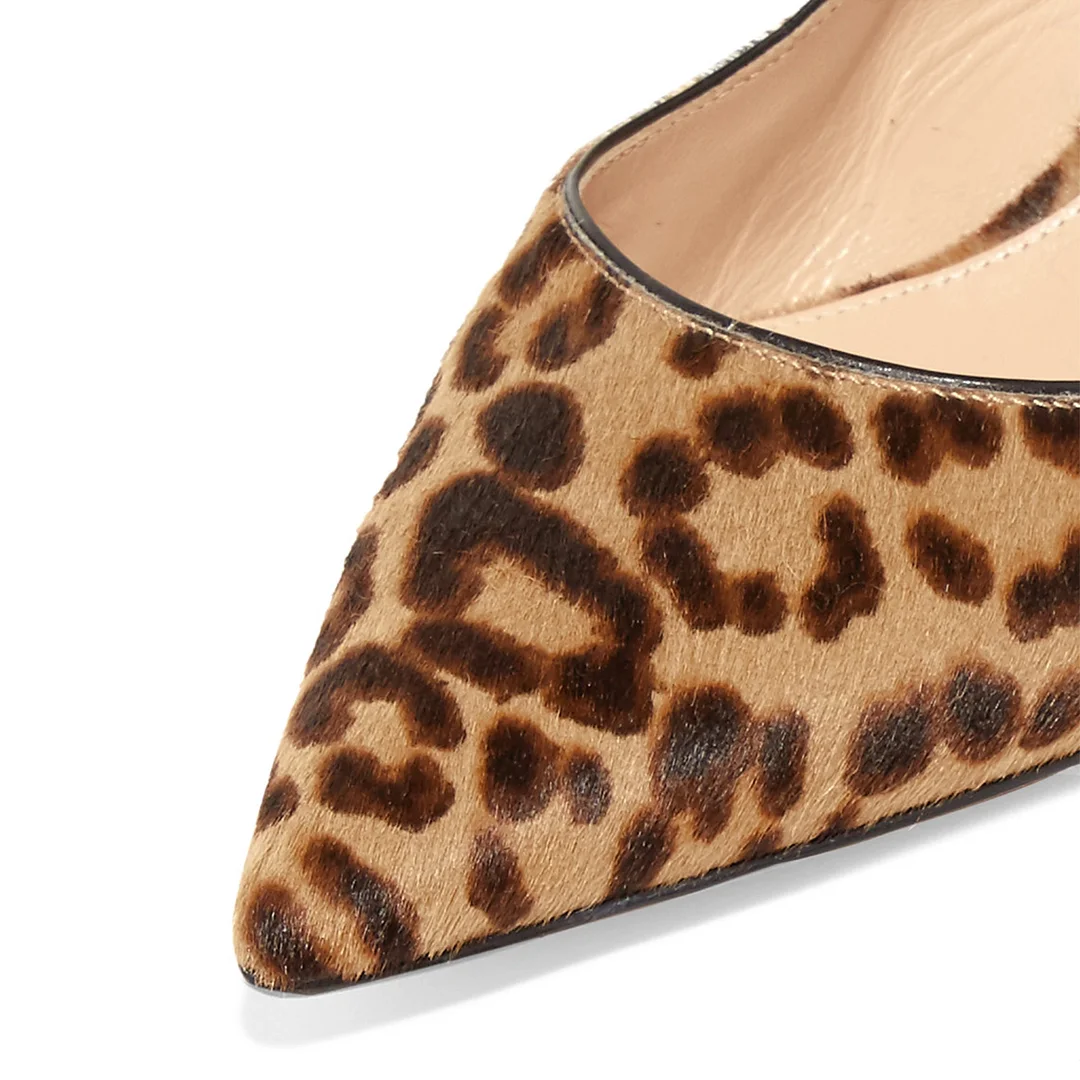 Leopard Print Faux Suede Pointed Toe Kitten Heel Slingback Pumps