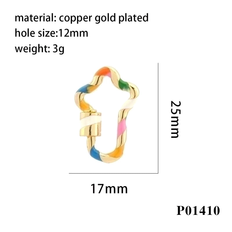 Minimalist Cross Copper Enamel Plating Inlay Zircon 18k Gold Plated Charms