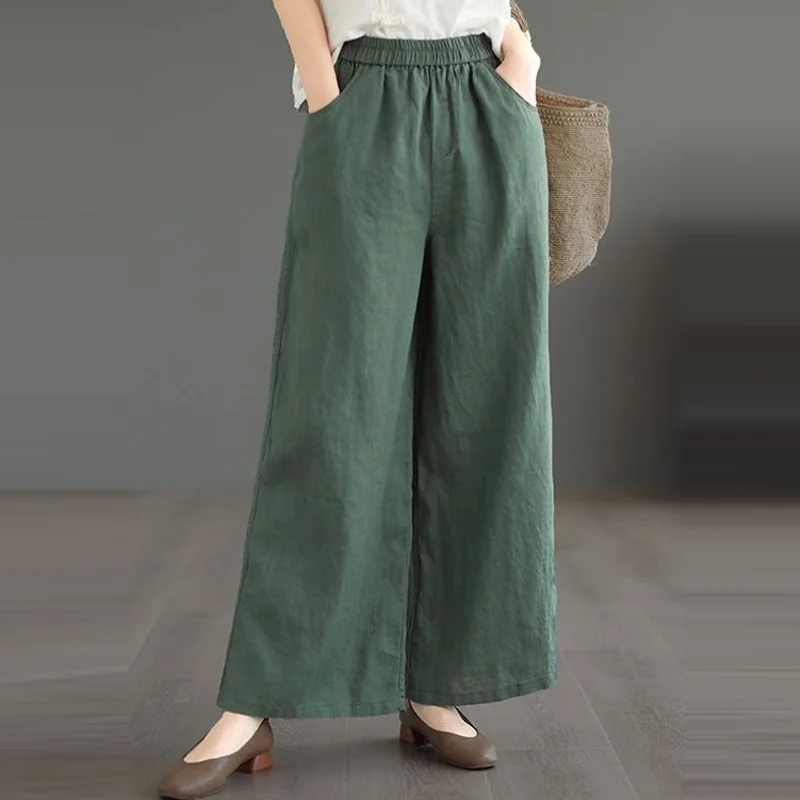 Uveng Uveng Retro Cotton-Shed Broad Leg Trousers Women's Large-Size Fashion Pure Spring And Summer New Thin Straight Trousers Trousers