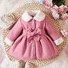 Kid Baby Girl Winter Fleece Coat Solid Bow Coats