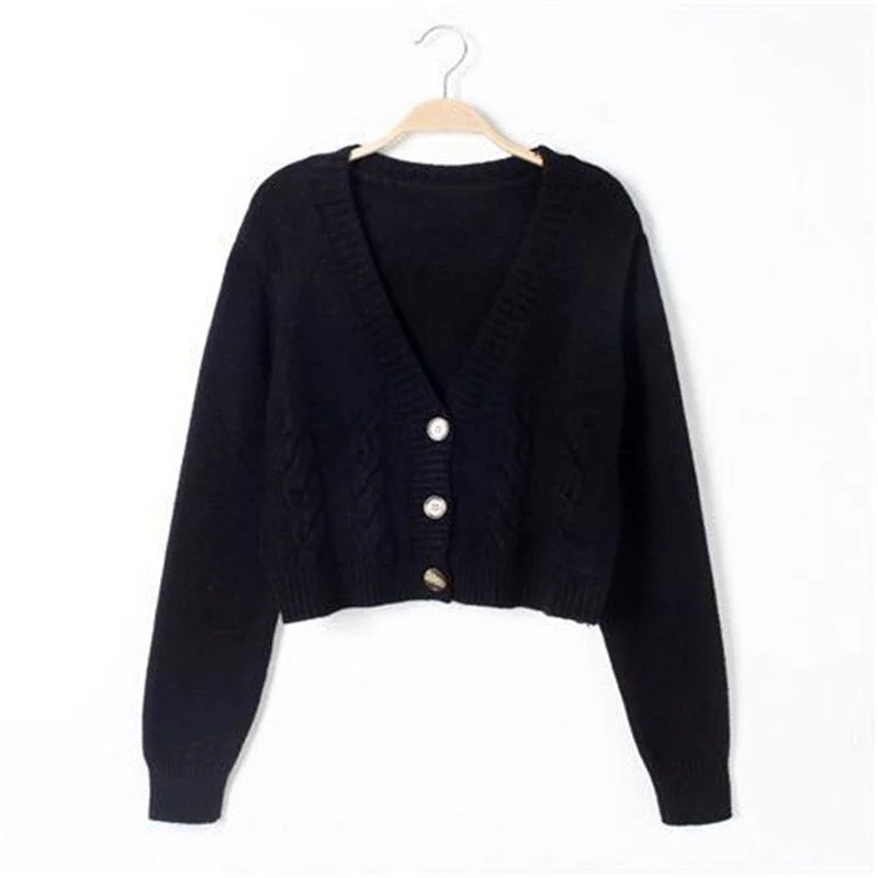 Korean Style Knitted Cardigans Sweater Women Autumn Loose V-neck Long Sleeve Solid Tops Casual Coat 2020 New