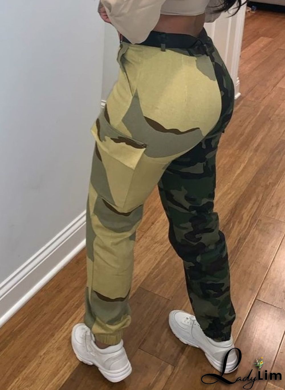 Autumn Green Camo Print Casual Cargo Pants