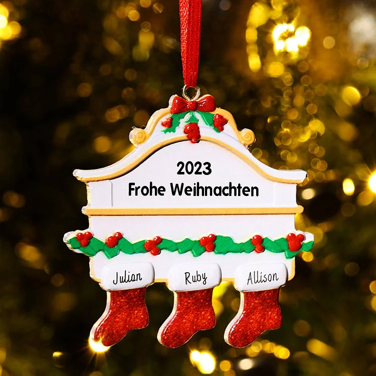 Holz Weihnachtsornament-Personalisiertes 3 Namen Text Rot Strümpfe Ornament Weihnachten Anhänger