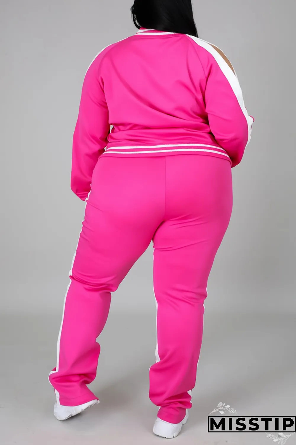 Black Fashion Casual Sportswear Zipper Collar Long Sleeve Regular Sleeve Patchwork Plus Size Set