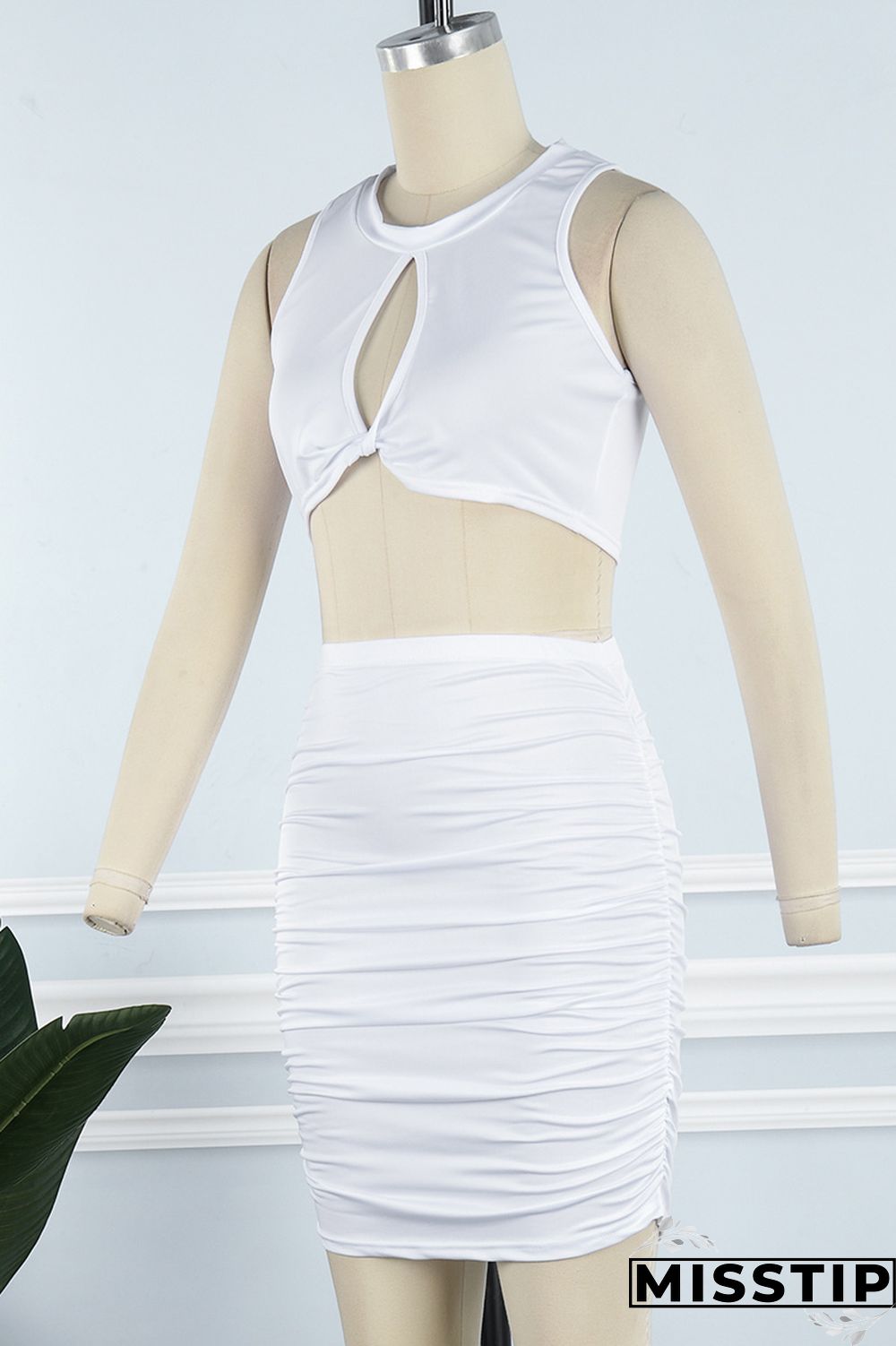 Orange Sexy Casual Solid Hollowed Out Fold O Neck Sleeveless Two Pieces