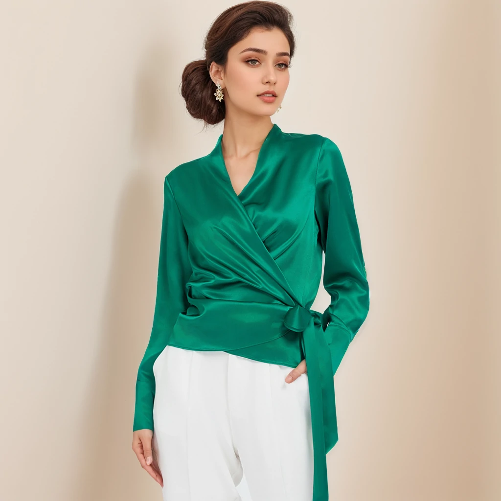 Chemisier en soie avec sangle de taille pour femmes- SOIE PLUS