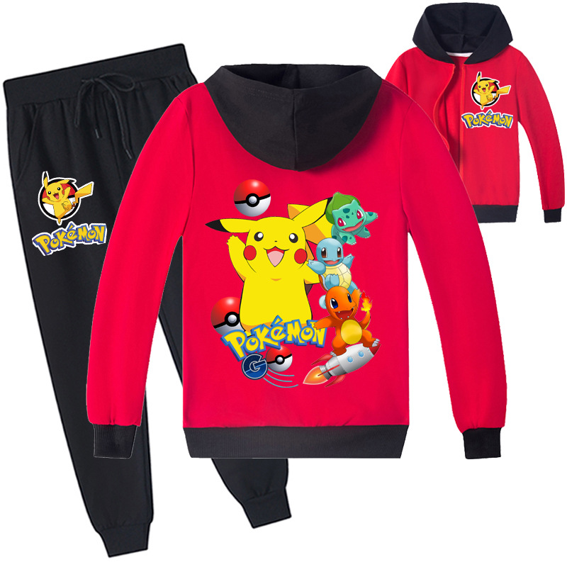 Mayoulove Pikachu Cartoon Zipper Jacket Trousers Set - Adorable Kids Costume for Pokemon Lovers - Suitable for Boys and Girls Aged 2-7 Years-Mayoulove