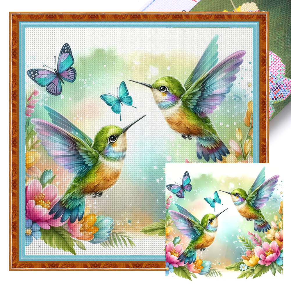 Hummingbird And Flowers Full 11CT Pre-stamped Canvas(40*40cm) Cross Stitch