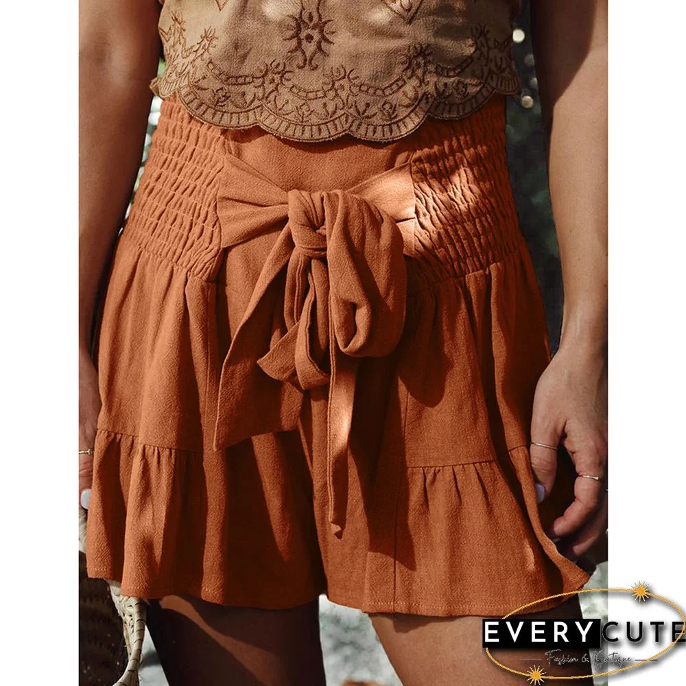 Orange Ruffle Hem Tie Waist Wide Leg Culotte