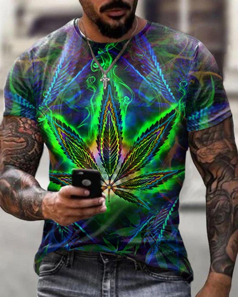 Casual Leaf Print Short-sleeved T-shirt