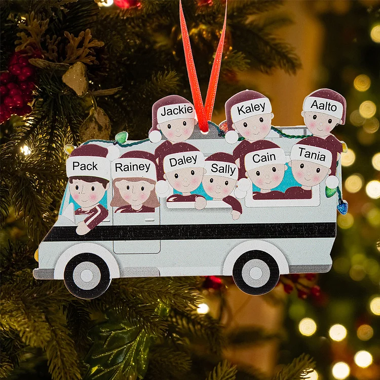  Holz Weihnachtsornament-Personalisiertes 9 Namen Ornament Weihnachten Anhänger Wohnmobil-Ausflug mit 9 Familienmitgliedern