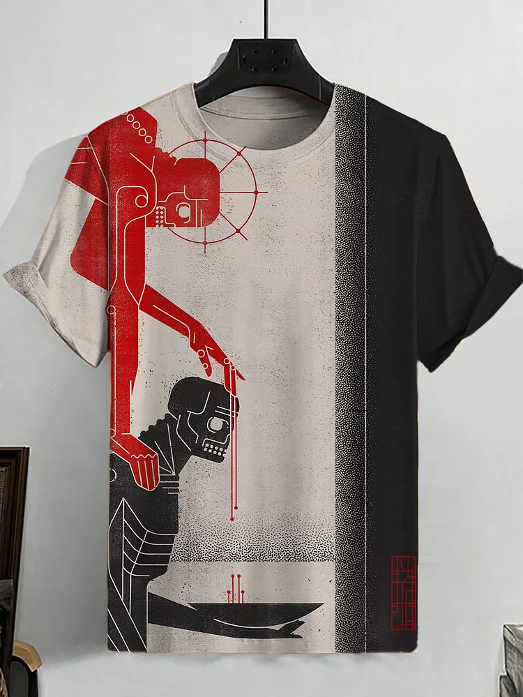 Men's Gothic Robot Color Block Print T-Shirt