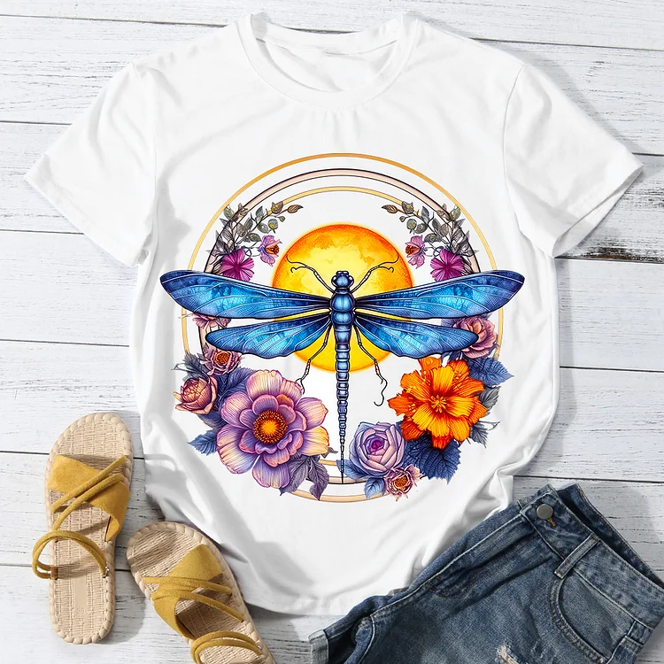 Fearless Dragonfly under the Sun Women Round Neck T-shirt - BSTCA0114