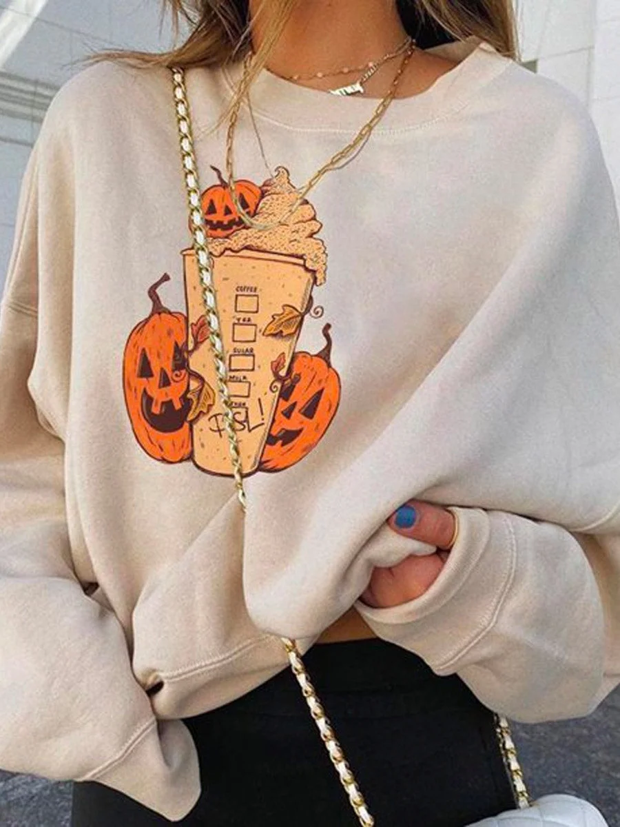 Halloween Pumpkin Face Drink Pullover Sweatshirt