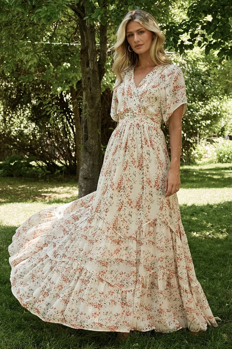Floral Maxi Dress - Cream and Rust Floral