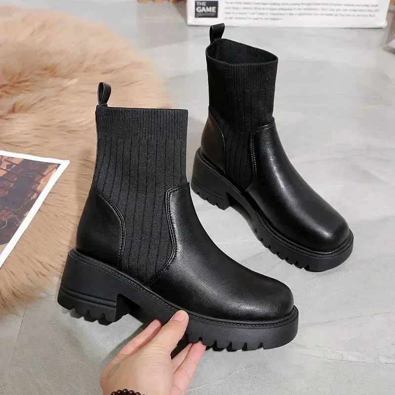 Women's Ribbed Knit Boots with Flexible Fit &ndash; Everyday Comfort &ndash; view 2