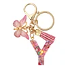 DIY Pink Tassel Ring Letter Butterfly Keychain