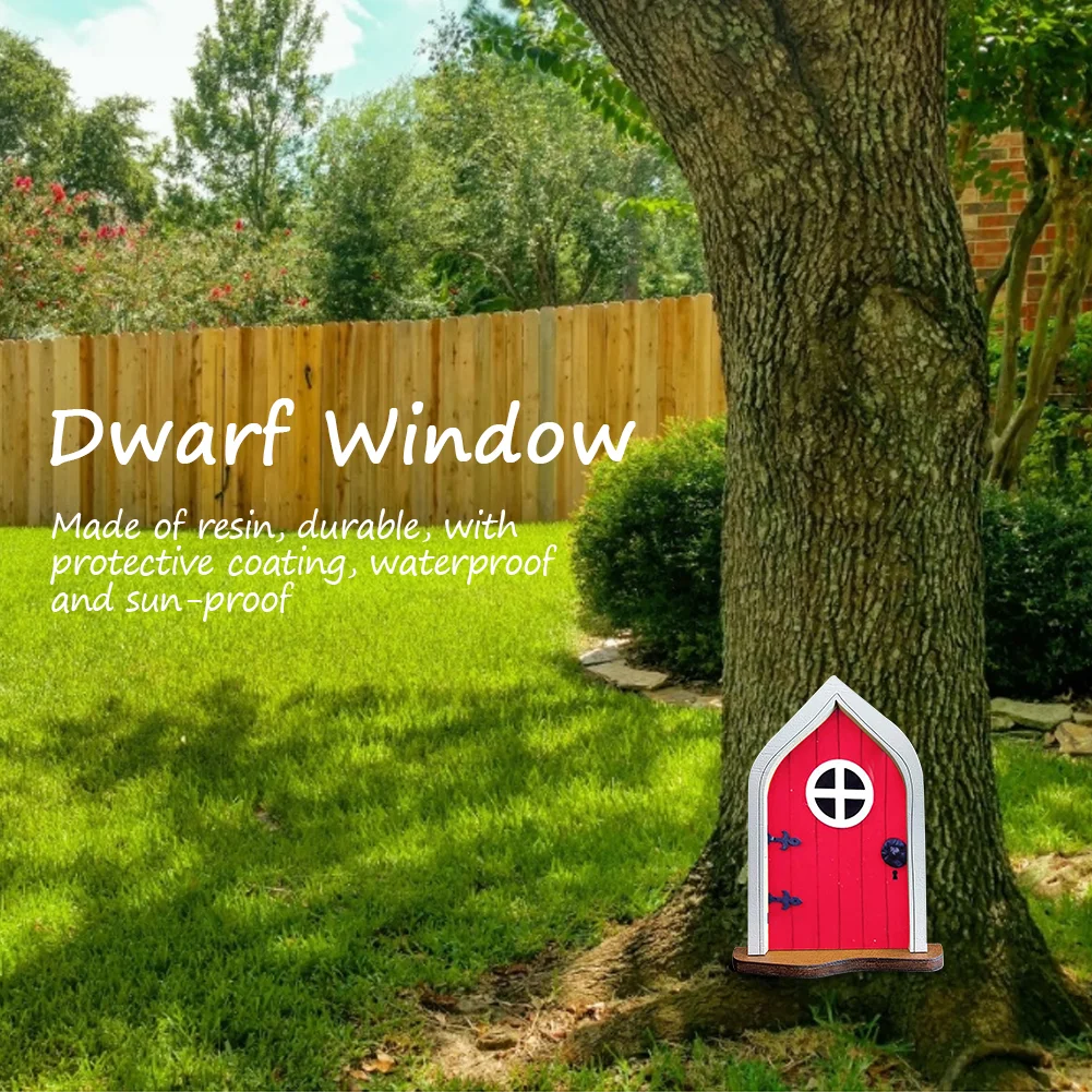 Wooden Miniature Fairy Dwarf Window Door Tree Yard Gnome Sculpture (D)