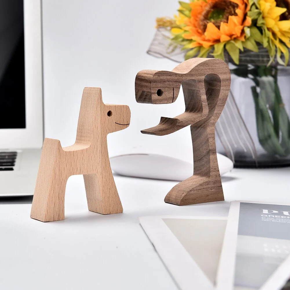 Creative Wooden Dog Figures Table Decorarion Men and Dog Statue Art Craft Carving Miniature Decoration Home Decor Desk Ornaments