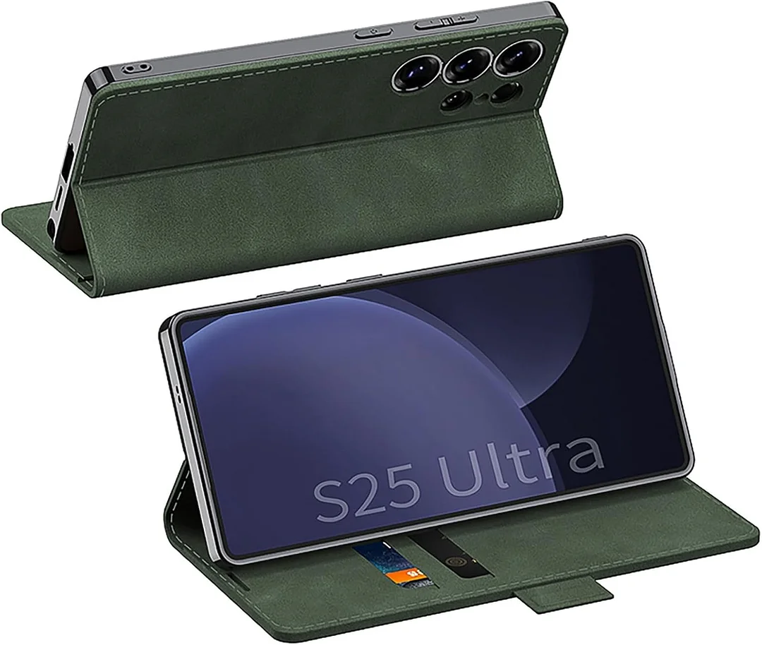 Flip Case for Samsung Galaxy S25 Ultra, Electroplated Leather Cover with Card Holder Magnetic Closure Shockproof Wallet Case,Black,S25 Ultra (S25 Ultra,Gray)